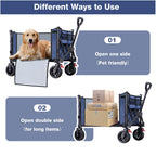 COMLAX FIELD Collapsible Wagon Cart Foldable with Big Wheels Brakes, 250lbs Folding Utility Lightweight Garden Wagon, Portable Grocery Cart for Camping Shopping Sports Pets, Blue