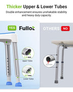 Space-Saving Triangular Shower Chair for Elderly and Disabled, 400 lbs Adjustable Shower Stool Seat with Stable-Bracing, Non-Slip Bathtub Chair, Tool-Free Assembly, Blue With Eva Pad