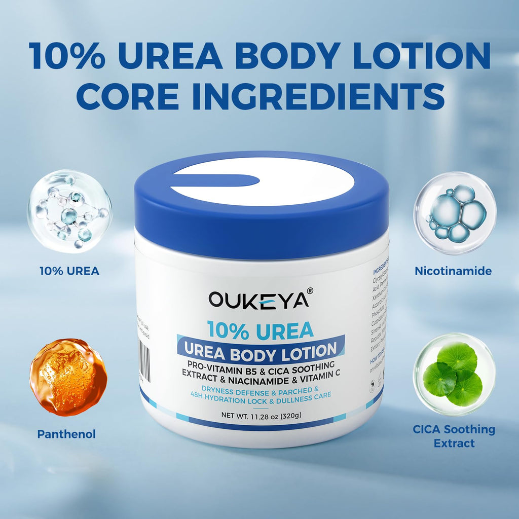 OUKEYA Urea Cream for Dry Chapped Skin with 10% Urea Deep Moisturizer Body Lotion, Softens & Soothes Hands Elbows Feet Hydrates Locks in Moisture, Fast Absorbing & Non-Greasy, 11.28 oz Large Capacity