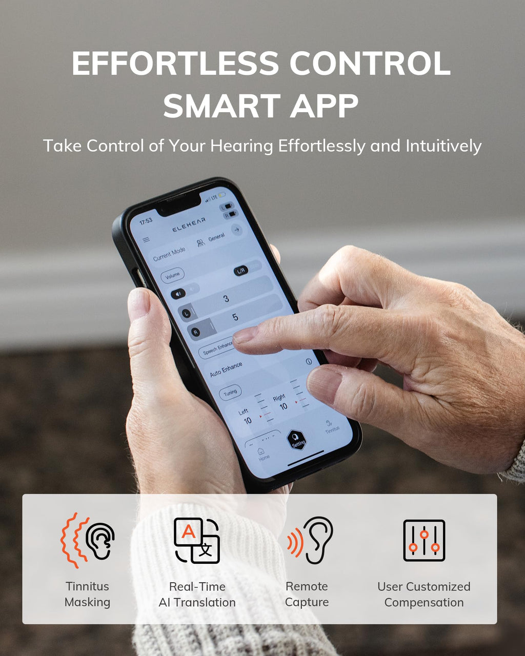 ELEHEAR-Beyond Hearing Aids, OTC Rechargeable Bluetooth Hearing aids for Seniors and Adults with AI Noise Cancellation and Tinnitus Masking, Superior Sound Quality, Bluetooth 5.3 and App Control
