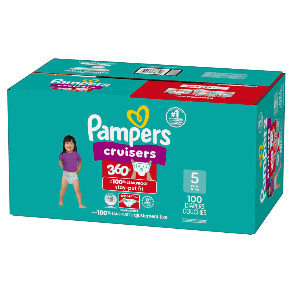 Pampers Diapers - Cruisers 360 - Size 5, 100 Count, up to 100% Leakproof Pull-On Diaper for Active Babies