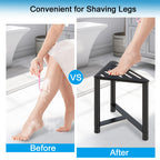 JIAPAIDUO Shower Stool for Inside Shower, 13.78" D Stainless Steel Shaving Foot Rest, Waterproof Corner Bench, Black Seat to Shave Legs with Rubber Cushion