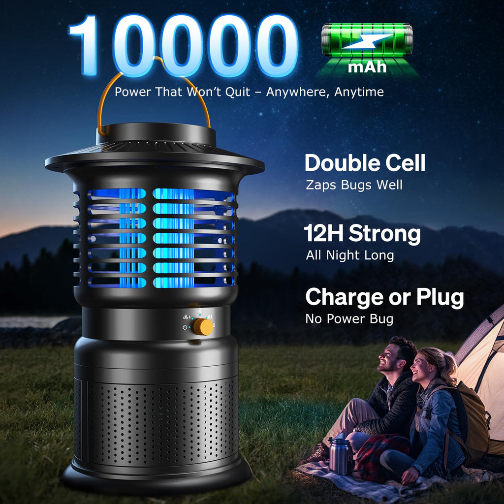 Sayneep Cordless Bug Zapper Outdoor, Rechargeable Mosquito Zapper with 10,000mAh Battery & Dual Zap + Suction Trap | Quiet, Waterproof Electric Fly Zapper for Patio, Bedroom, Kitchen