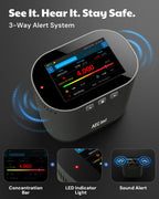 AEGTEST HOUND-3786 Radon Detector for Home, 10-Min Update, 3.5" Large Display, Long-Term Radon Monitoring with Data Charts, PDF Export, Audible & Visual Alarm, pCi/L & Bq/m³ -Black