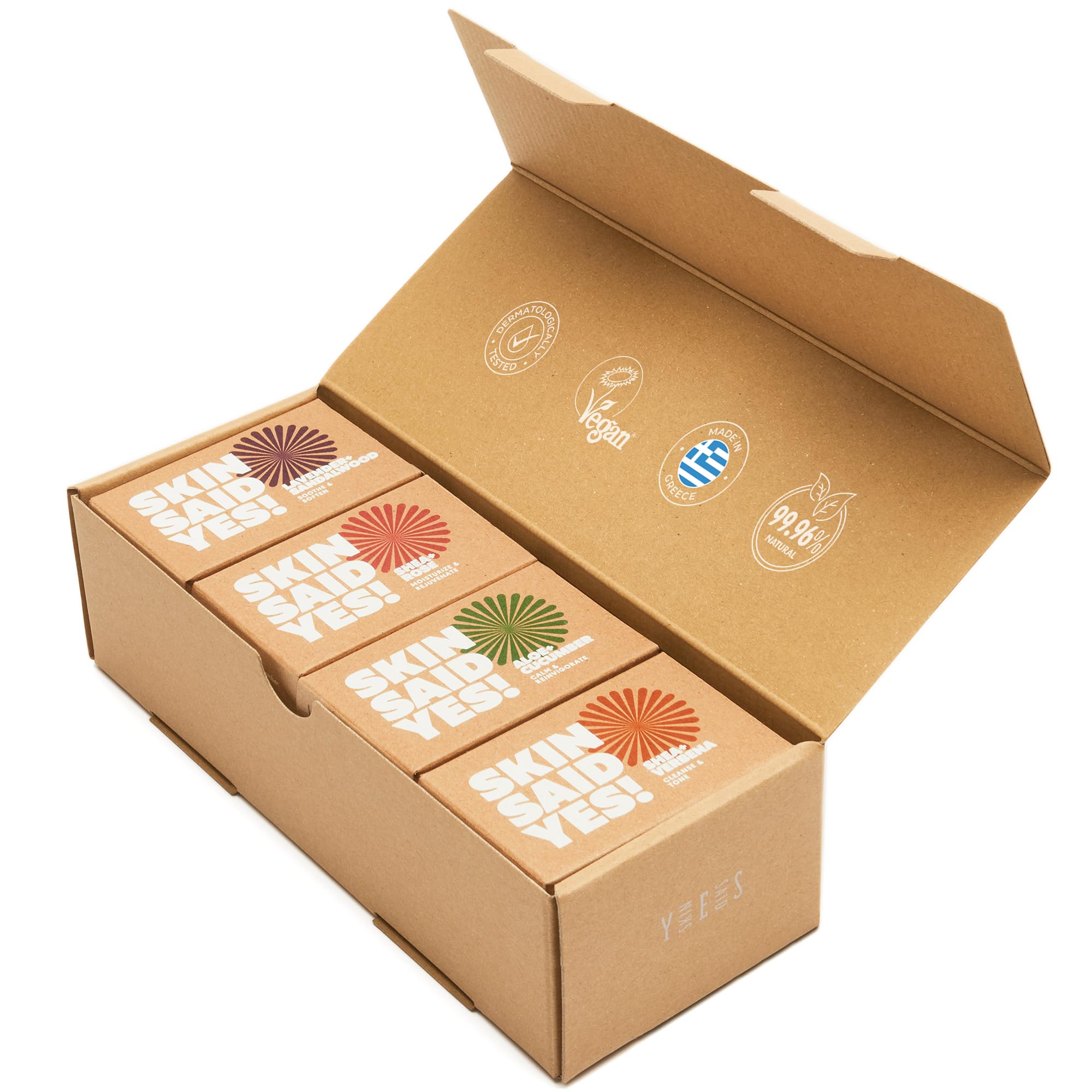 Skin Said Yes Organic Soap Bar (Set of 8) - Natural Soap Made in Greece | Nuorishing Shea Butter, Olive Oil, Lavander and Sandalwood, Aloe Vera & Cucumber Extract | Jabones Artesanales Naturales