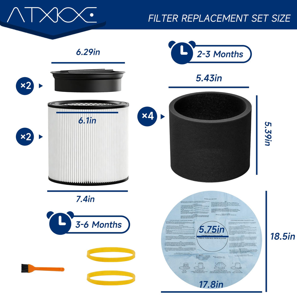 90304 Replacement Filter, 90107 dry filter, 90585 Foam Sleeve Compatible with shopvac filter 90304 90350 90333 90585, Fits Most 5 Gallon and Above Wet Dry Vacuum Cleaner (2+2+4+2+2+1)