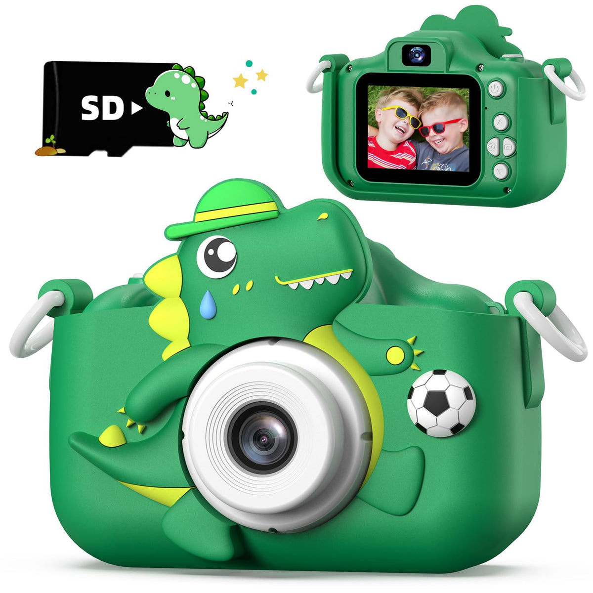 Dinosaur Kids Camera for Boys Girls, Toddler Digital Selfie Camera with Cute Protective Cover and SD Card, Christmas Birthday Gifts Toys for 3 4 5 6 7 8 9 10 11 12 Years Old Little Girls and Boys