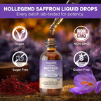 HOLLEGEND Liposomal Saffron Drops for Kids & Adults, Organic Saffron Supplement w/Magnesium, L-Theanine and Vitamins for Stress, Focus, Vision and Energy Support, Vegan, Natural Lemon Flavor, 2 FL OZ