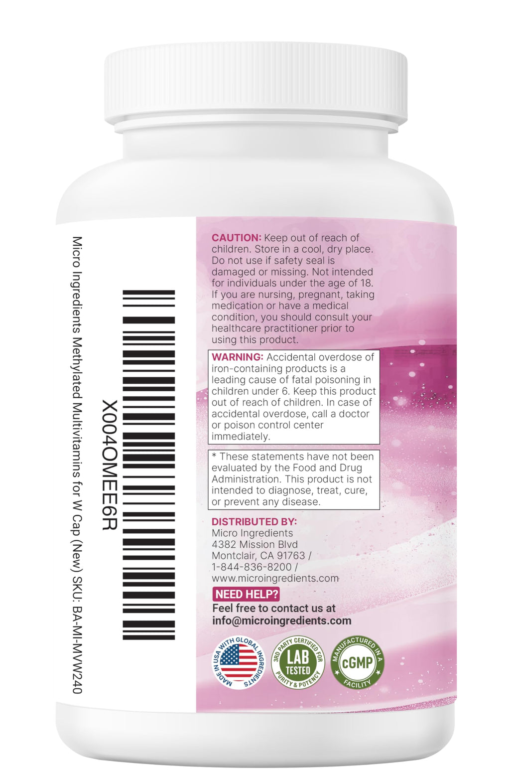 Micro Ingredients Pure Methylated Multivitamin for Women, 240 Capsules | 32-in-1 Formula with Vitamin B, C, D + Iron, Methylfolate & More | Supports Women 's Daily Wellness | Filler Free, Non-GMO