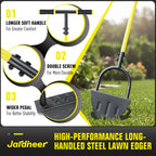 Jardineer Edger Lawn Tool Manual, Manual Half Moon Edger with Double V-Shaped Serrated Edge Blade and Wider Handle, Edging Tool for Landscaping, Sidewalks, Lawn Border, Flower Bed and Yard