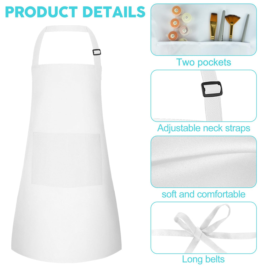 Bouiexye 10 Pack Kids Apron Adjustable Children Apron with 2 Pockets Children Chef Painting Aprons for Cooking Baking Painting Crafts Making (White)