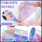 JETMORE 100 Pcs Mylar Bags, Holographic Bags, Resealable Bag for Small Business, Packaging, Sample Bag for Pen, Gift, Jewelry, Snack, Bracelets, Mothers Day Gifts (5.5x7.9in)