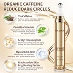 5% Caffeine Eye Serum, Hyaluronic Acid Under Eyes Cream for Dark Circles and Puffiness Anti Aging with 360° Massage Ball Reduce Wrinkles, Fine Lines and Eye Bags Treatment for Men/Women 0.67 fl. oz