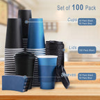 SIUQ 100 Pack 16 oz Coffee Cups with Lids, Disposable Hot Paper Coffee Cups