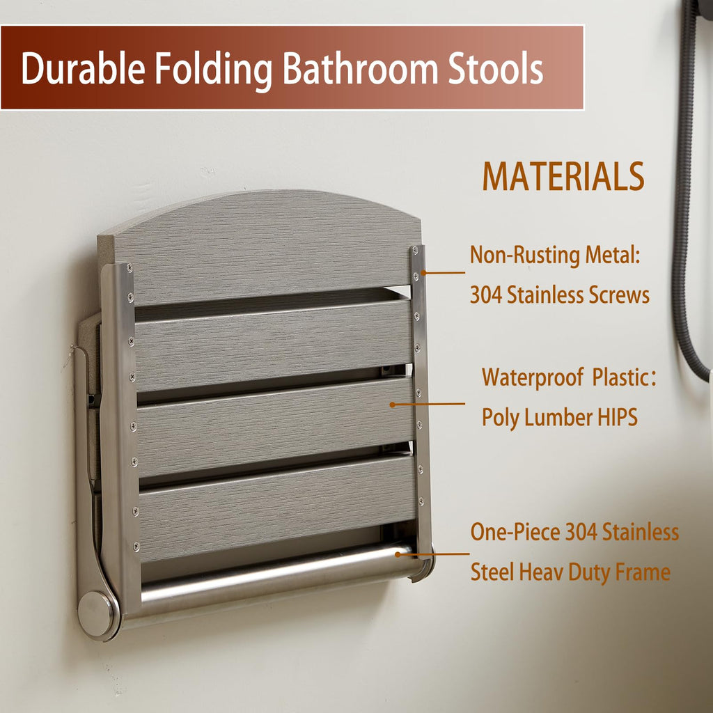 17.5" Folding Shower Seat Wall Mounted,Foldable Shower Bench,Fold Down Shower Seat,Folding Shower Seat Bench,Wall Mount Shower Seat Bench Chair (Grey)