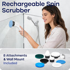 Cleanninja Electric Spin Scrubber for Cleaning, Adjustable Shower Brush with 7 Replaceable Heads & Power LED Display, 2 Speed Waterproof Cordless Shower Scrubber for Bathtub, Kitchen, Car, White