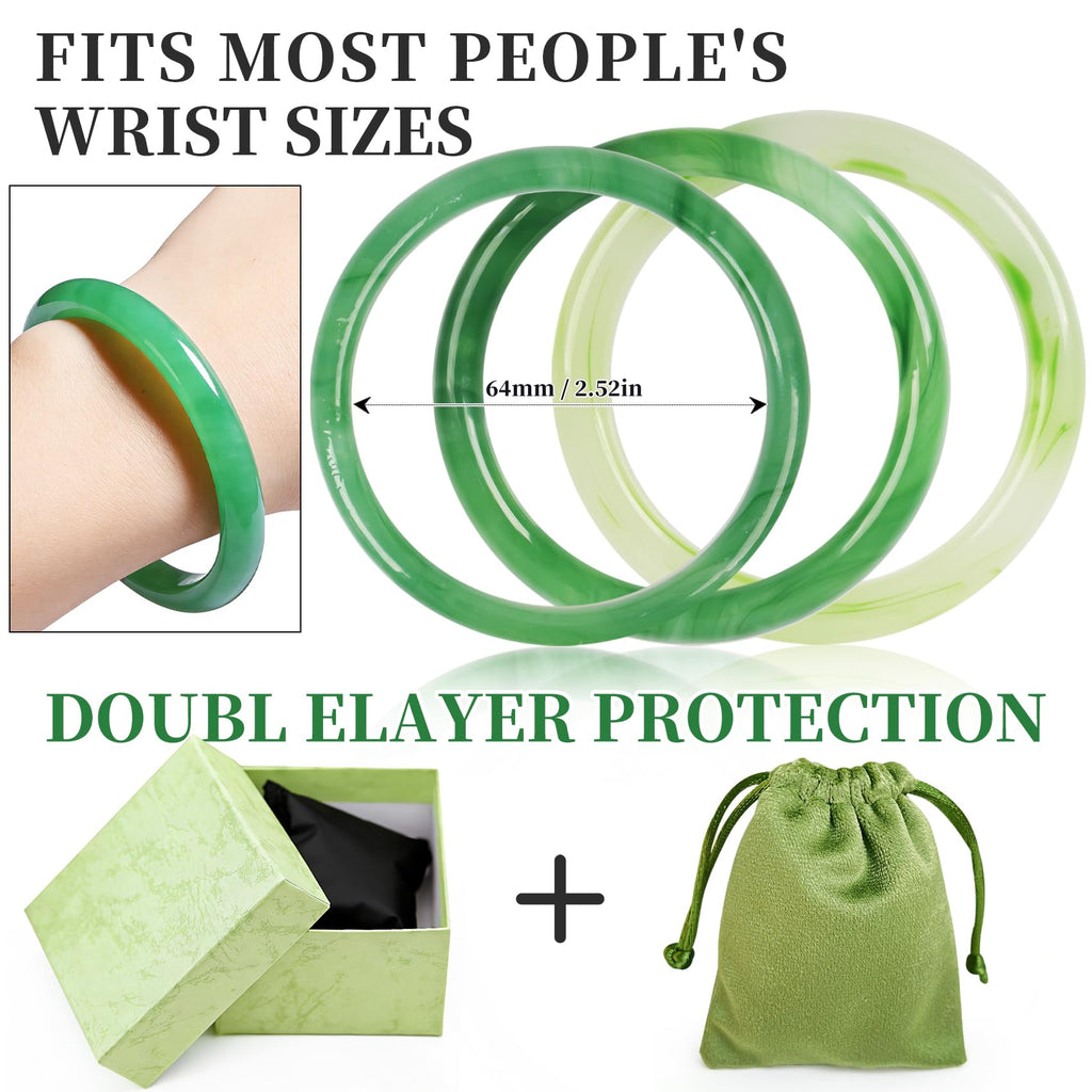 BOZAMBA 3 Pcs Natural Jade Bangle Bracelet for Women, 64mm Good Luck Bangle Wealth Healing Bracelet for Mother Grandmother, Christmas Birthday(light green)