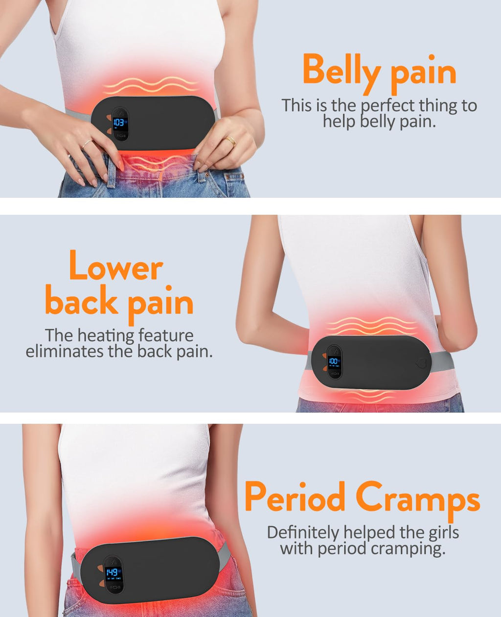 FSA HSA Portable Wireless Menstrual Heating Pad with 6 Heat Levels and 6 Massage Modes, Heating Pad for Menstrual Cramps, Back Pain, 3