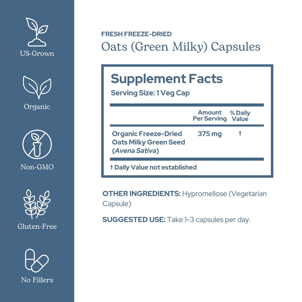 Eclectic Herb - Organic Oats Capsules | Milky Green Oats Avena Sativa | Nervous System Support | Natural Dietary Supplement | US-Grown, Vegan, Non-GMO, Gluten Free (90 CT | 375 mg)