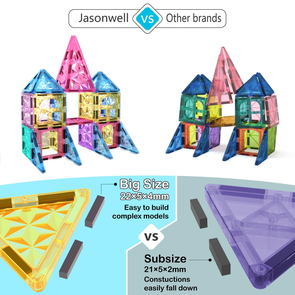 Jasonwell 110PCS Magnetic Tiles Building Blocks Set for Boys Girls Preschool Educational Magnet Construction Kit Stacking STEM Toys Christmas Birthday Gifts for Kids Toddlers 3 4 5 6 7 8 9 + Year Old