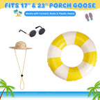 Bafeil Porch Goose Summer Outfit 3PCS Set, Straw Hat, Swim Ring, Sunglasses