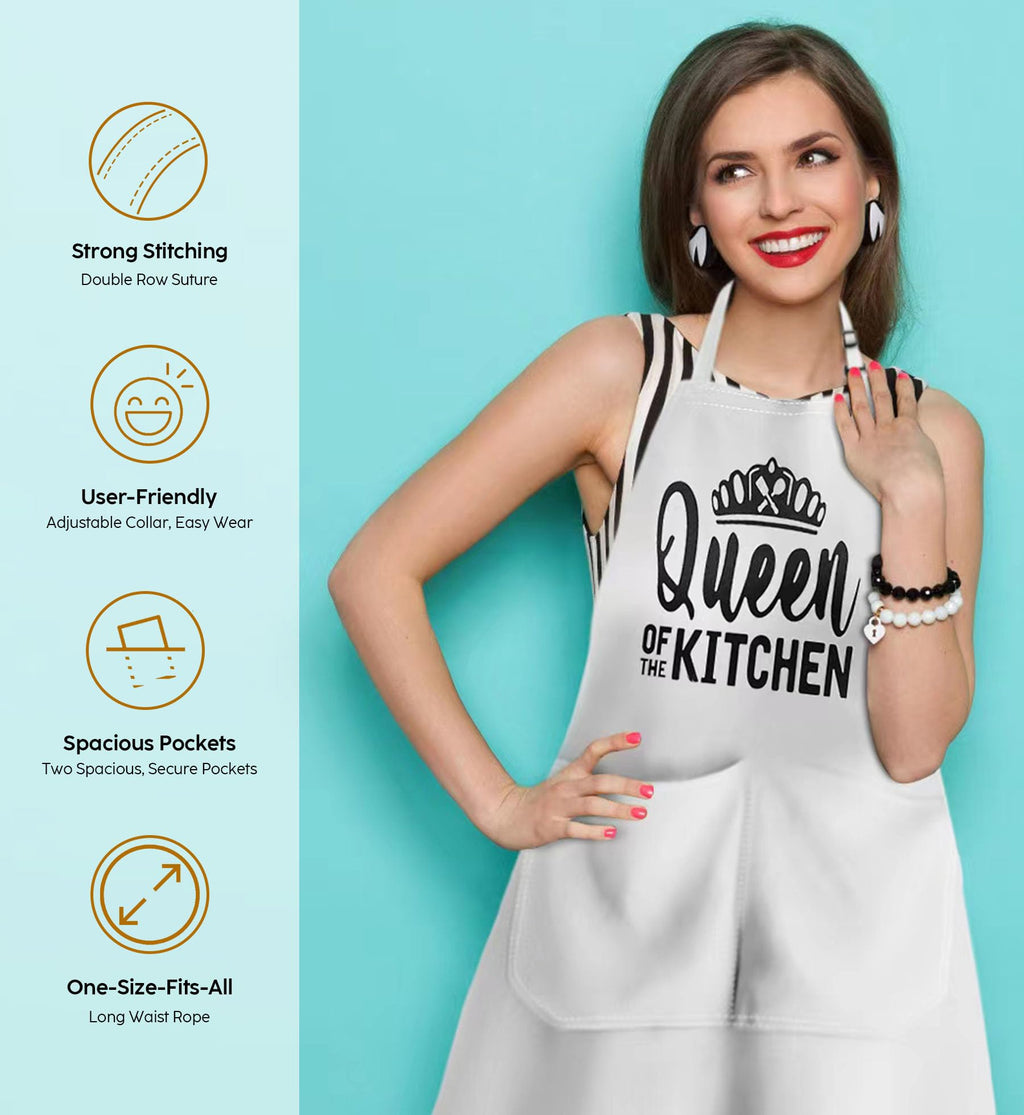 King & Queen Apron Set - Matching Couples Kitchen Aprons with Deep Pockets & Reinforced Stitching - Waterproof Professional Cooking Gear for Wedding, Engagement, Bridal Shower, Valentines, Christmas