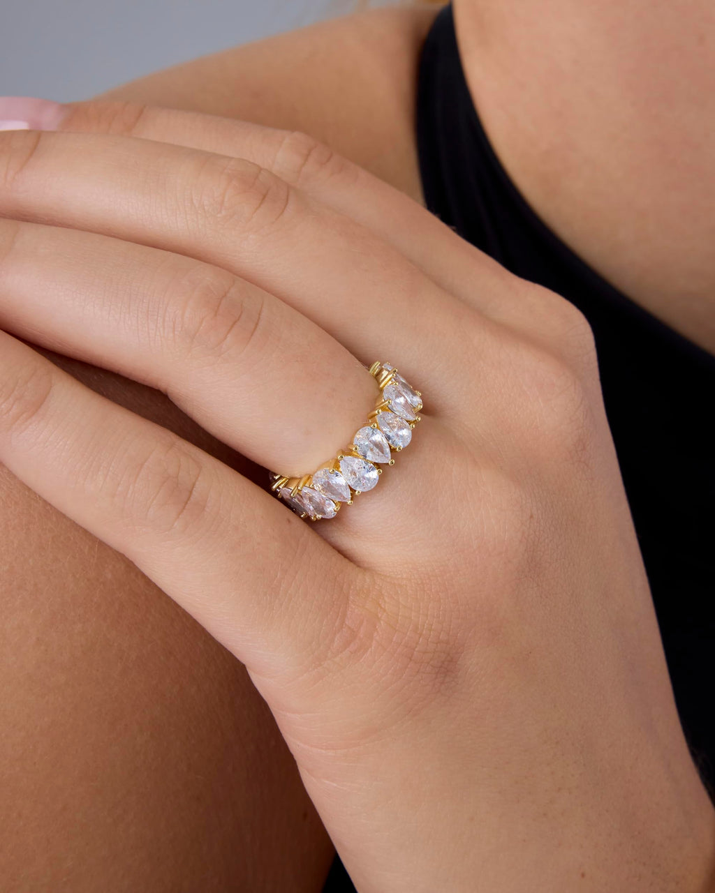 PAVOI 14K Yellow Gold Plated Pear Love Eternity Rings