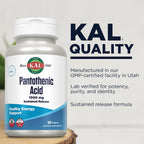 KAL Pantothenic Acid 1000mg Supplement for Men & Women - Vitamin B5 1000 mg, Supports Cellular Energy Metabolism, Nerve Function, Sustained Release, Vegan - 100 Tablets
