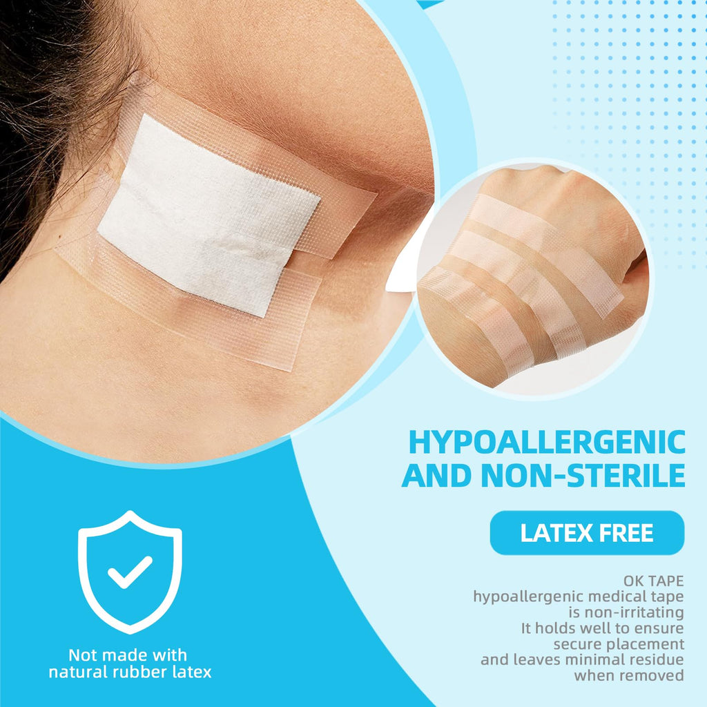 OK TAPE OKPore Transparent Medical Tape (Pack of 12) - First Aid Surgical Tape Hypoallergenic and Breathable for Wound Dressing Care, Latex Free, 1in x 10yds