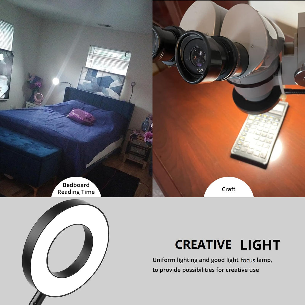 Woputne Desk Clip on Lamp for Reading Home Office, with 5V 2A Adapter, 10 Dimmable Brightness 3 Modes, Clamp Reading Light for Bed Headboard, Craft (Black)…