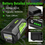2Pack Upgraded to 8000mAh Replacement for Ryobi 40V Battery and Charger OP401 Combo, Compatible with Ryobi 40Volt Battery Lithium ion OP40261 OP40404 OP4050A OP40602 OP4075A Cordless Tools