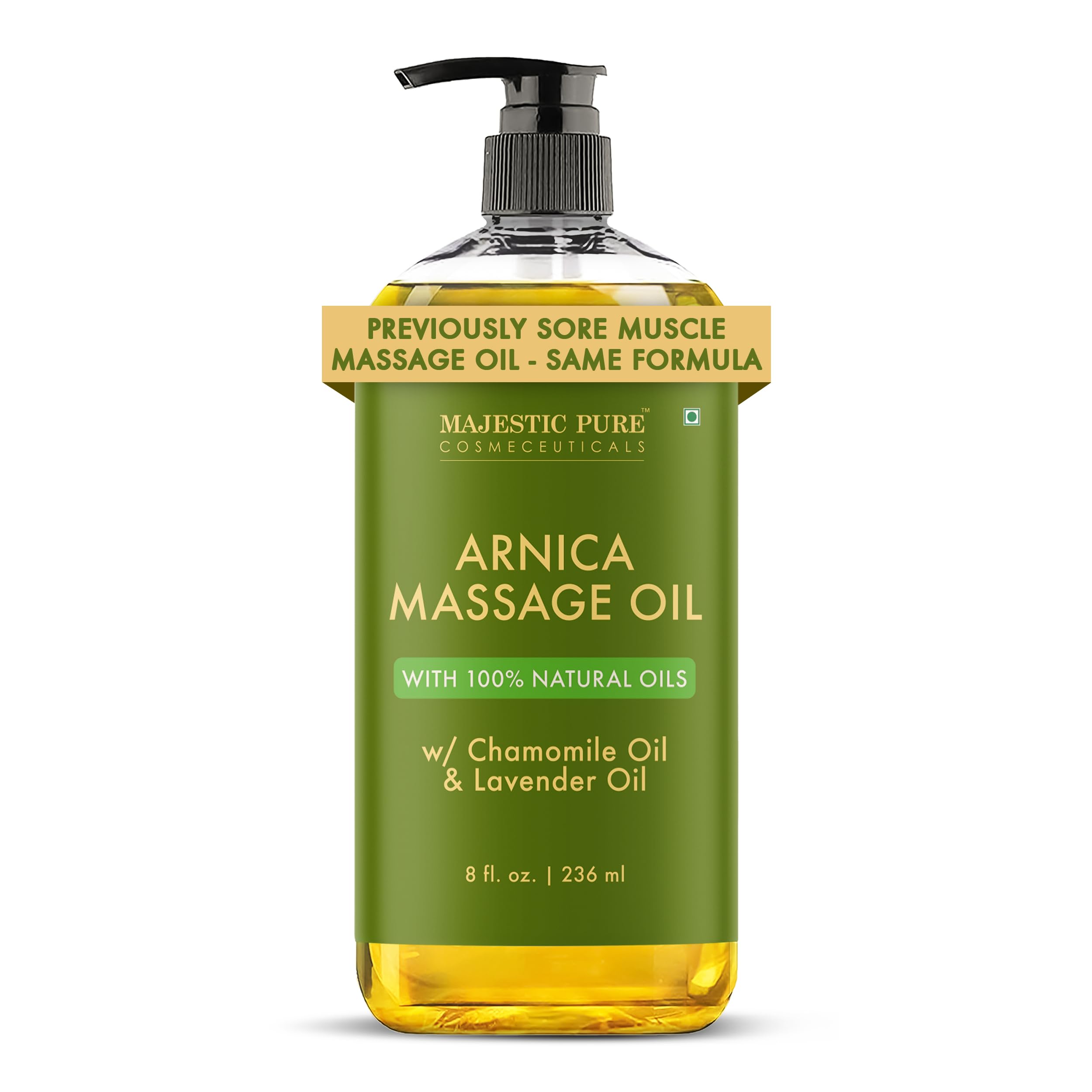 MAJESTIC PURE Arnica Sore Muscle Massage Oil for Massage Therapy - Refreshing and Relaxing - Natural Oils with Lavender & Chamomile Essential Oils - All Skin Types - Men & Women Massage Lotion-8 fl oz