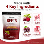 Lumivyx Beet Chews，Beetroot Blend with Beetroot, CoQ10 & Grape Seed Extract, Pomegranate Berry Flavor, 60 Count
