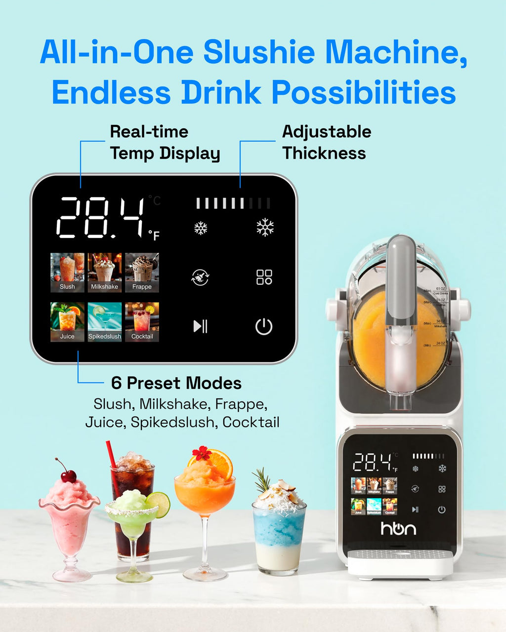 HBN Slushie Machine for Home No Ice Needed, Slushy Machine Frozen Drink Maker 88oz, Self-Cleaning, 6 Presets for Margaritas, Cocktails, Milkshakes and More, Perfect for Family Gathering, Summer Party