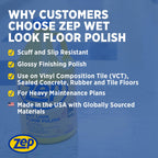 Zep Wet Look Floor Polish - 1 Gallon (Case of 2) ECZUWLFF1282 - Long Lasting Glossy Finishing Polish, Scuff & Slip Resistant, for Vinyl (VCT), Sealed Concrete, Rubber, and No-Wax Tile Floors