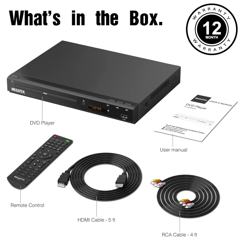 MEGATEK Region-Free DVD Player for TV with HDMI, USB & 1080p Upscaling