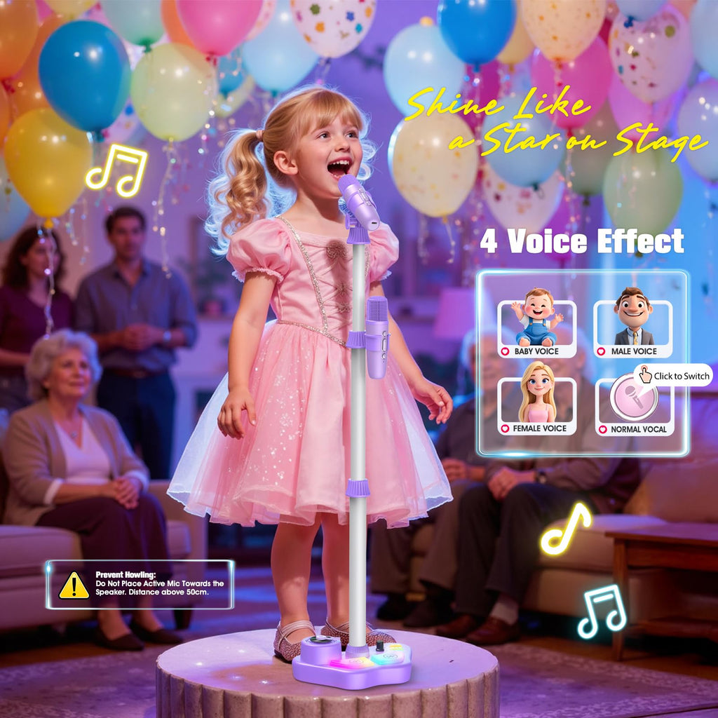 Stand Karaoke Machine for Kids, Christmas Singing Toys Gifts for 3 4 5 6 7 8 Year Old Girls Boys, Rechargeable Kid Microphone Bluetooth Speaker with 2 Mic for Girl Age 4-6 Toddler Birthday Party Toy