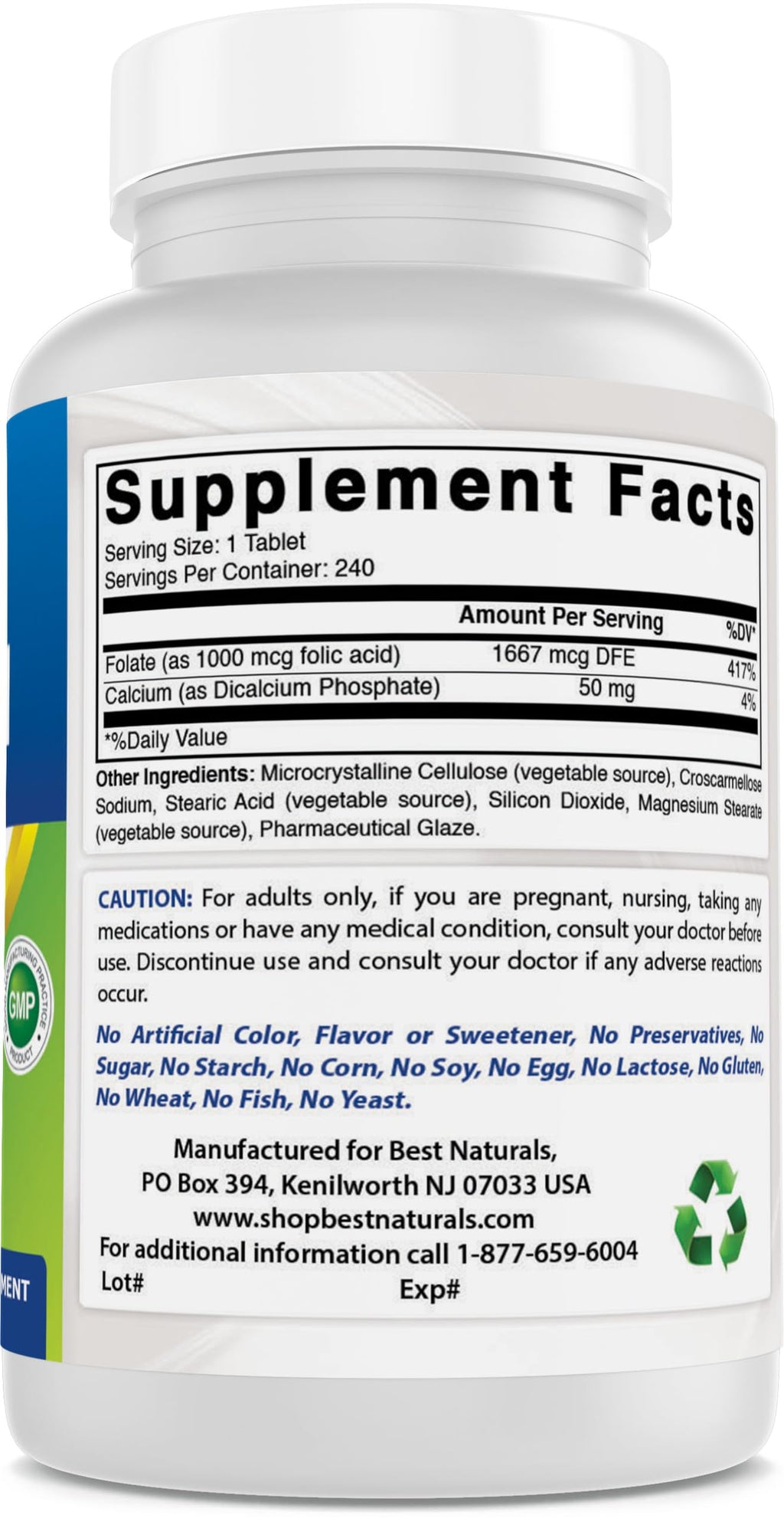 Best Naturals Folic Acid 1000 mcg (Vitamin B9), 240 Tablets (1000 mcg (Pack of 3))