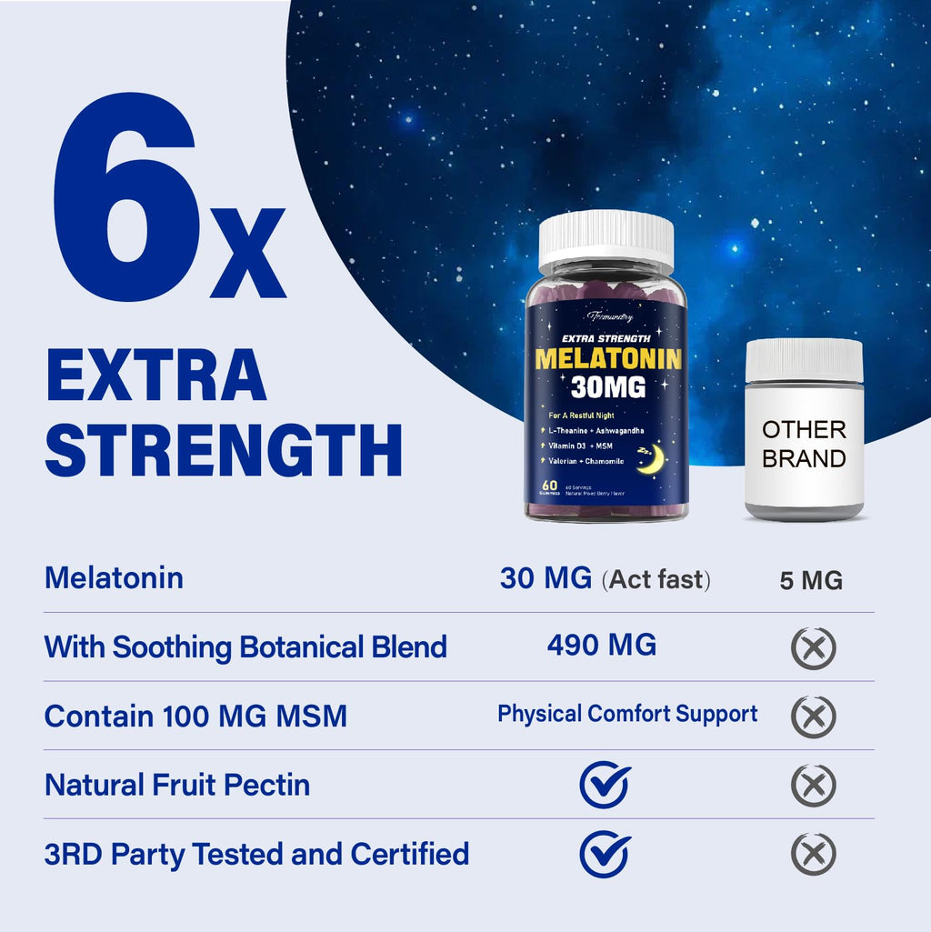 Melatonin Gummies 30mg for Adults: Maximum Strength Melatonin Supplement with L-Theanine, Ashwagandha, MSM, Vitamin D3 & Zinc - Non-Habit Forming, Natural Mixed Berry Flavor 60 Count (Pack of 2)