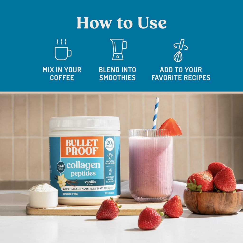 Bulletproof Vanilla Collagen Peptides Powder with MCT Oil, 17.6 Ounces, Grass-Fed Collagen Protein for Skin, Bones and Joints