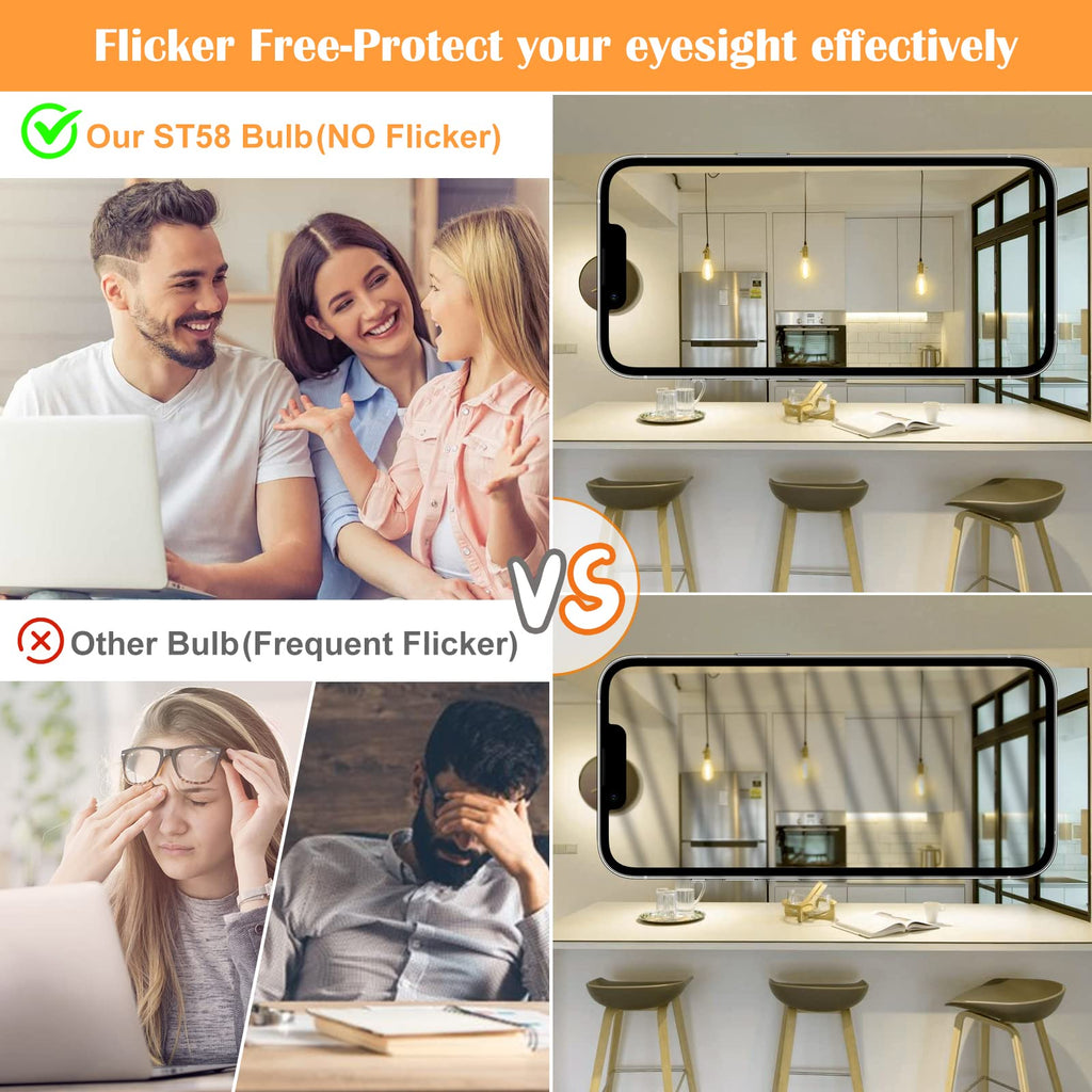 PARTPHONER LED Light Bulbs Dimmable Vintage Edison Bulb, E26 LED Bulb 60W Equivalent 720 Lumens, Warm White 2700K, ST58 Antique LED Filament Bulb CRI 85+, Clear Glass, Pack of 4