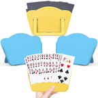 RESOVO Playing Cards Holders Stands Decks w/Foldable Tabletop Stand, 3 Layers Design for Poker UNO Cards, Playing Card Accessories, Set of 4 (2 Blue + 2 Yellow)