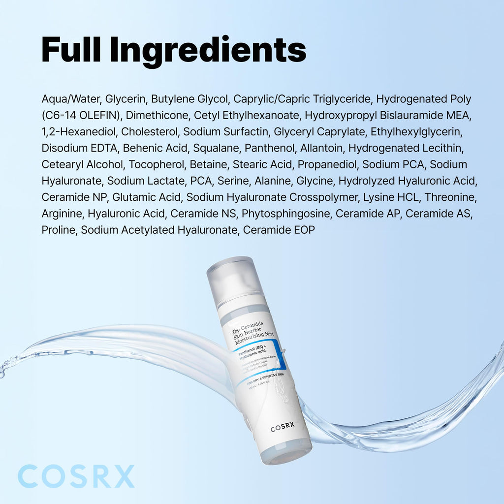 COSRX Barrier Cream Face Mist - Milky Toner with Ceramide & Hyaluronic Acid, Hydrating and Soothing Facial Spray for All Skin Types, 4.06 fl.oz, Korean Skin Care