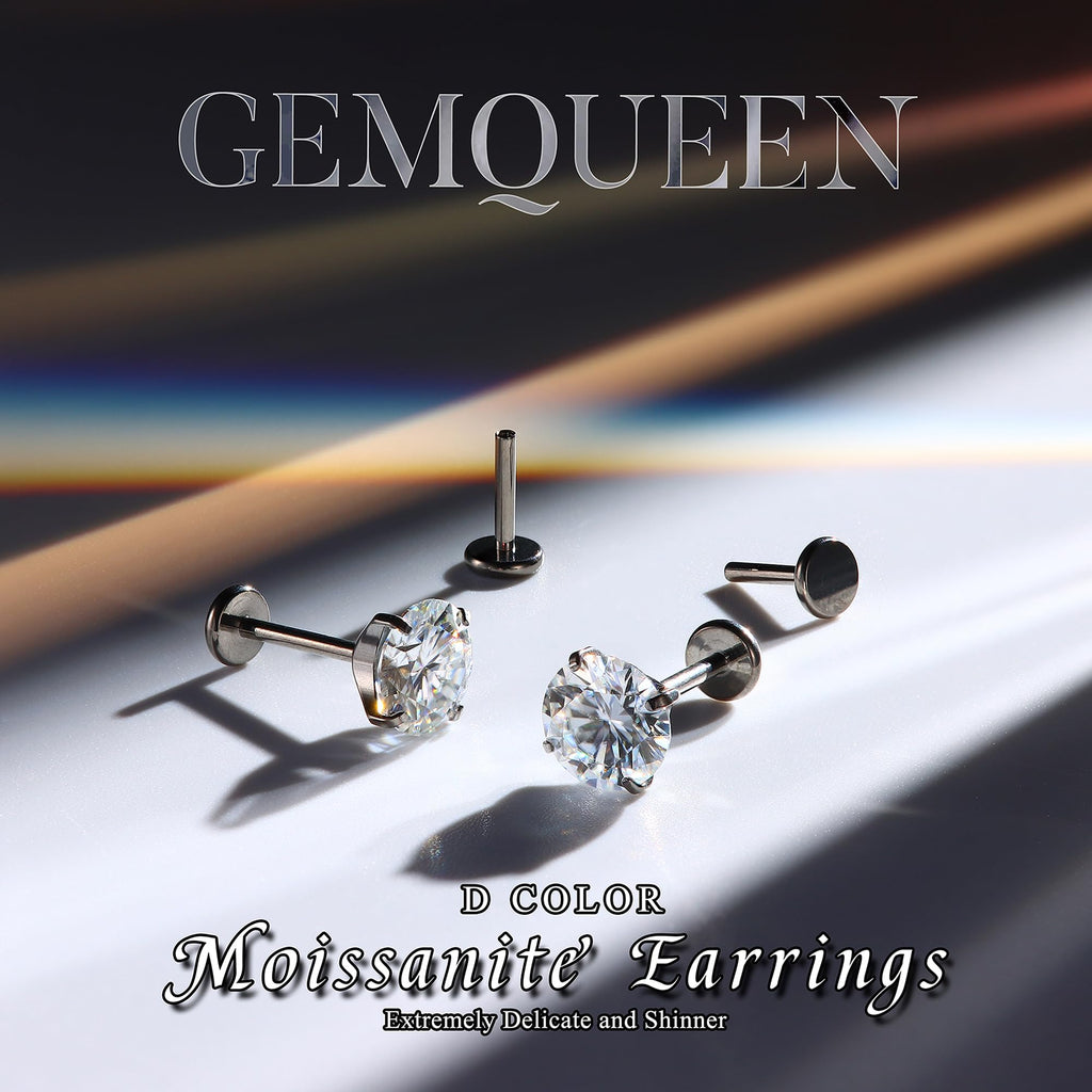 GEMQUEEN Moissanite ＆ G23 Implant Grade Titanium Flat Back Earrings 1CT