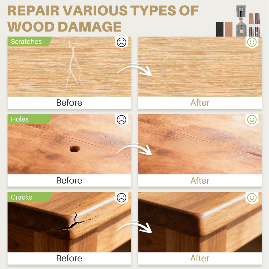 Laminate Vinyl Floor Repair Kit - Set of 22 Wood Floor Wax Furniture Touch Up Markers, Linoleum Repair Kit Cover Up Scratches, Cracks, Stains for Wooden Door, Floor, Table, Cabinet, Desks