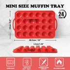 2 Pack Mini Silicone Muffin Pan with Metal Frame, Non-stick Regular Silicone Cupcake Pan with Handles 24 Cup, Silicon Muffin Tin Tray for baking, egg bites, Cupcake Mold, BPA Free Red