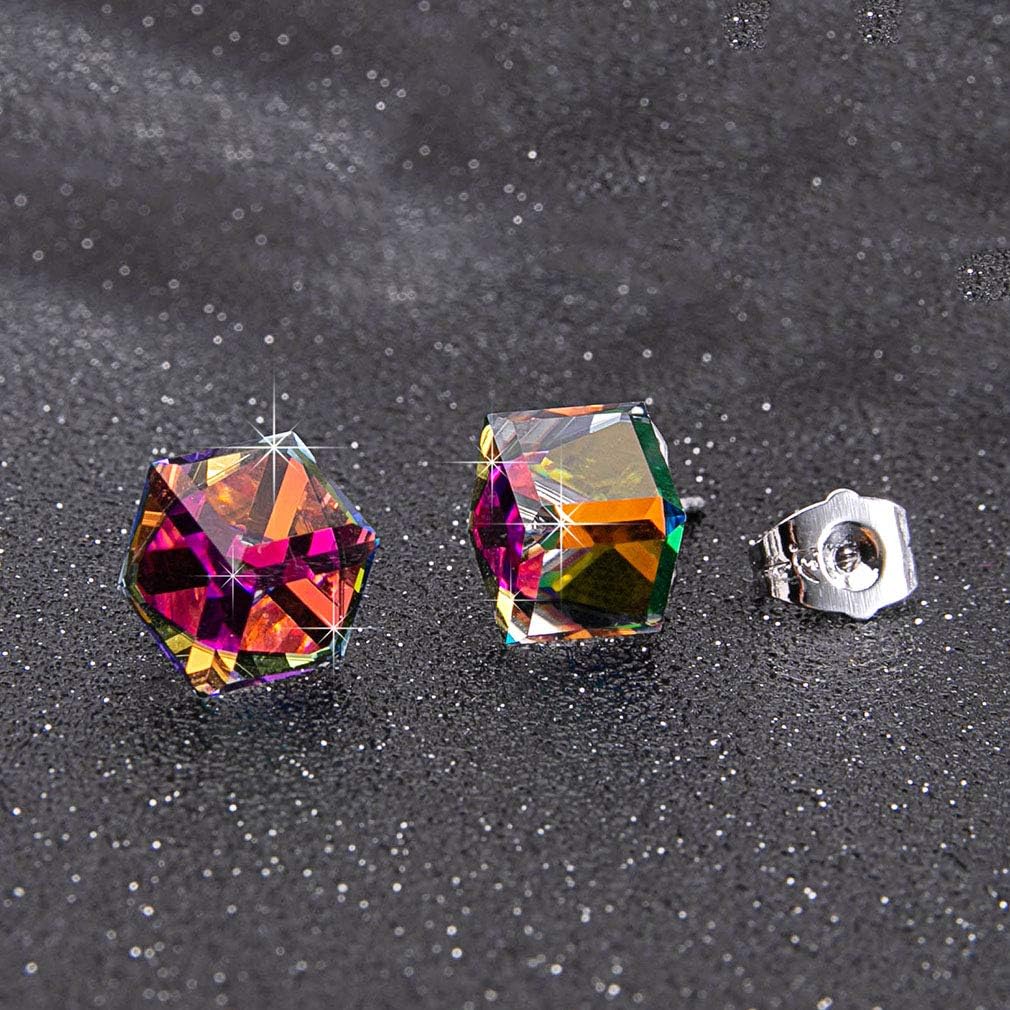 EVEVIC Austrian Crystal Cube Stud Earrings for Women