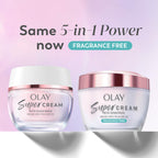 Olay Super Cream with Sunscreen SPF 30, Fragrance Free Lightweight Face Moisturizer with Sun Protection, 5-in-1 Skin Care - Hydrating, Brightening - Niacinamide, Vitamin C, Collagen, 1.7 oz