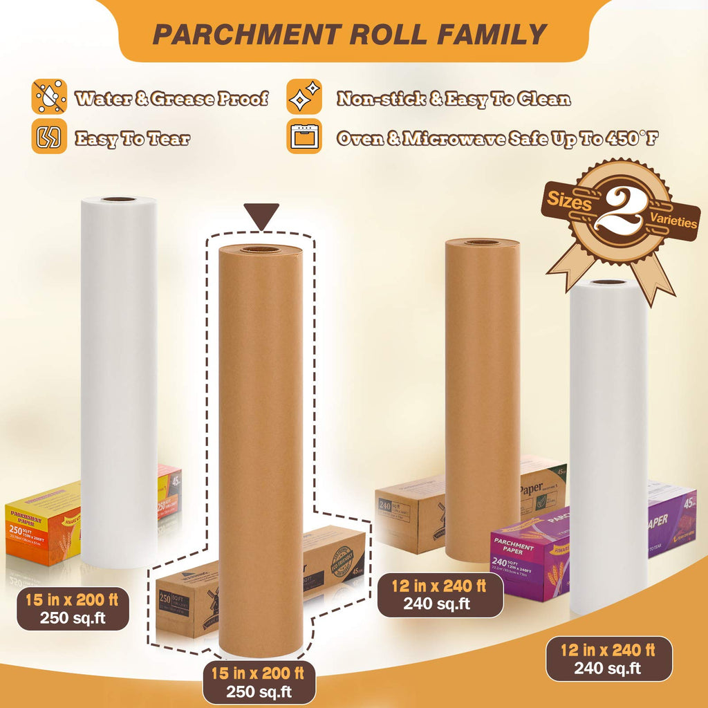Unbleached 15 x 200 ft Parchment Baking Paper Roll - 250 Sq.Ft for Baking, Cooking, Grilling, Air Fryer and Steaming