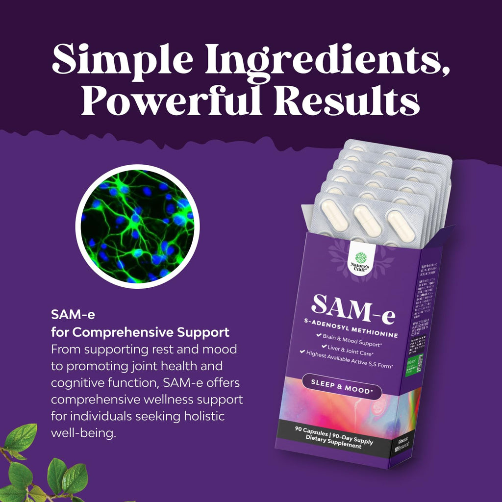 Pure SAM E Supplement 150mg - Nootropic Same 150mg Per Serving for Memory & Brain Support Joint & Liver Health - Natural S-adenosylmethionine for Mood Balance - 90 Count